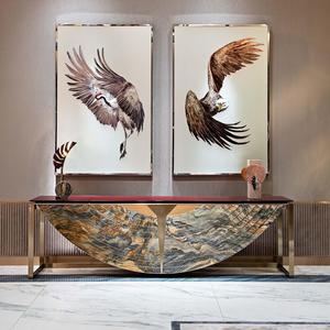 Table <span class=keywords><strong>console</strong></span> haut de gamme avec plateau en marbre, table <span class=keywords><strong>console</strong></span> d'entrée en acier inoxydable de luxe léger, mobilier moderne pour salon de villa - Product Image 4