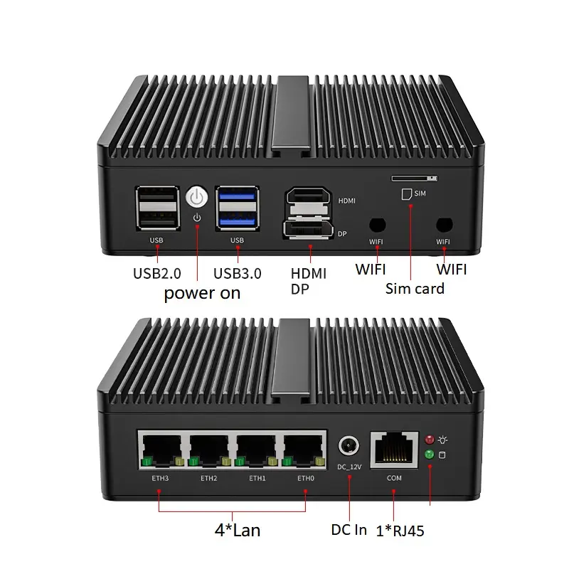 팬리스 소프트 라우터 N5105 N5100 i226V 2.5GDDR4 SATA RJ45 com 4K 출력 pfSense 플러스 4 LAN 방화벽 서버 산업용 미니 PC