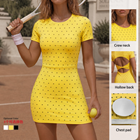 Robe de tennis mini rétro à pois, col rond, manches courtes, dos croisé, découpes, séchage rapide, pour le sport et le fitness, collection printemps-automne