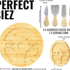 Juego de Tablas de Queso de Bambú, Bandeja Redonda de Madera con Cuchillos para Servir Frutas y Postres, Portátil para Uso en Exteriores - Product Image 4