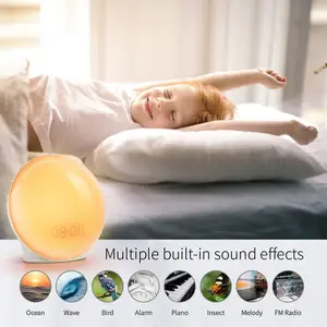 Smart Wake Up Light Sunrise Alarm Clock For Kids Adults Bedroom RGB Night Light Decor Light With Simulation Bluetooth Speaker