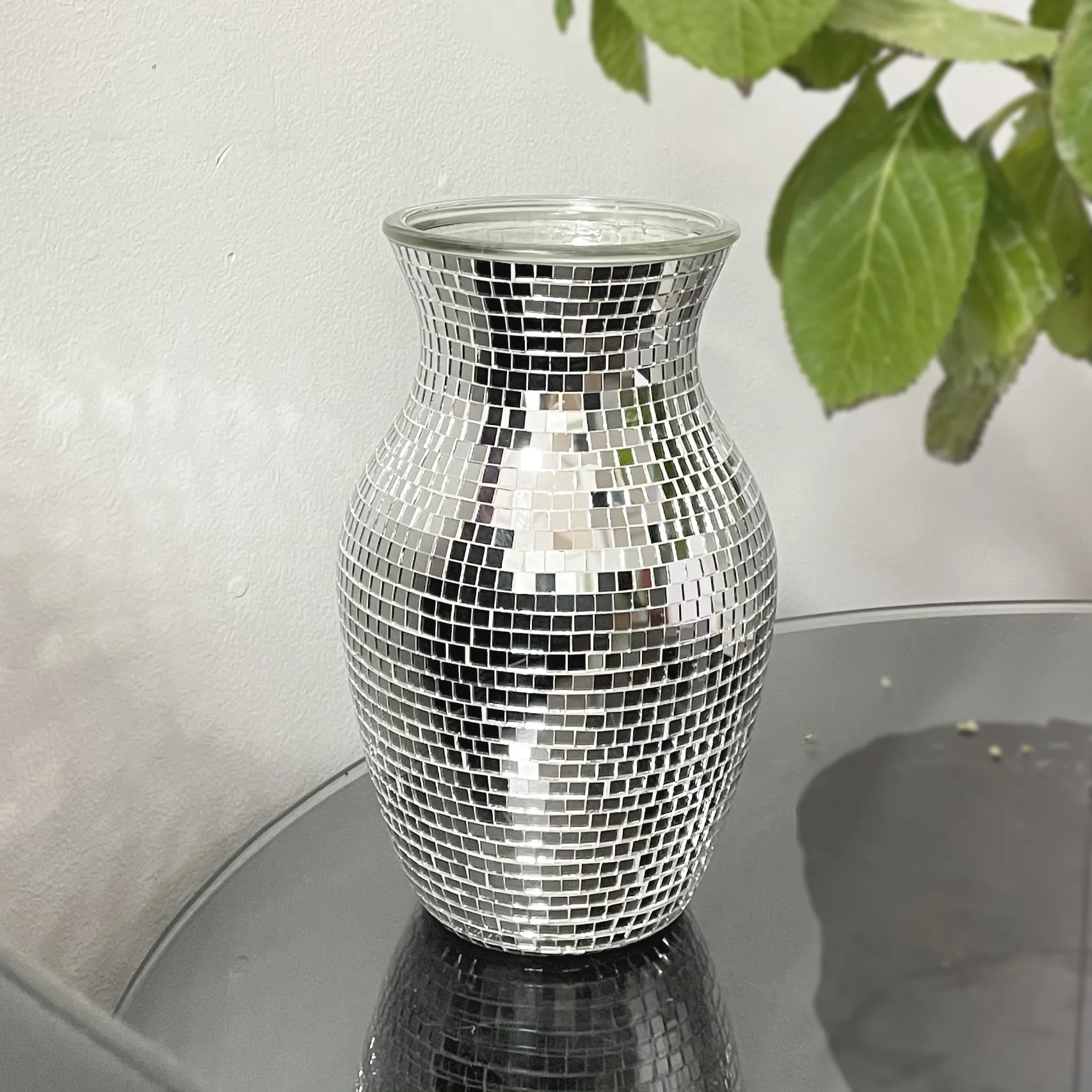 Vase en mosaïque fait à la main, miroir argenté, décoration en verre, Vase à fleurs de luxe