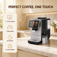 Cafetera Espresso Automática Directa de Fábrica, 19 Bares, con Espumador de Leche y Pantalla Digital, para Oficina y Uso Comercial