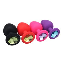 Mini plug anal en silicone noir avec gemme, jouet pour le derrière