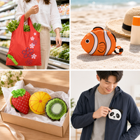 Sac fourre-tout pliable réutilisable en forme d'animal ou de fruit, 58x38cm, polyester 210T, lavable en machine, pour courses, coffret cadeau, 20 motifs, vente en gros OEM