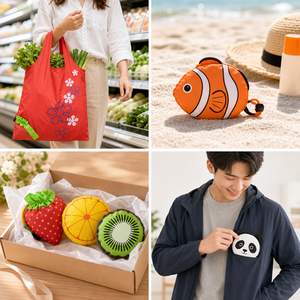 Sac fourre-tout pliable réutilisable en forme d'animal ou de fruit, 58x38cm, polyester 210T, lavable en machine, pour courses, coffret cadeau, 20 motifs, vente en gros OEM - Product Image 4