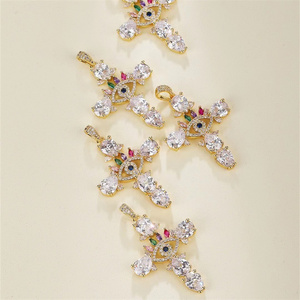 Pendentif Micro Pavé en Cristal CZ, Croix de Jésus et Oeil de Protection, Plaqué Or 18 carats, pour Fabrication de Colliers, Fournitures de Bijoux Religieux DIY - Product Image 3