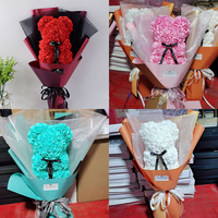 Usine en gros 25cm Teddy Rose Bear Bouquet ruban personnalisé fleur artificielle PE mousse Rose Teddy Bear Bouquet pour la Saint Valentin
