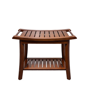 Tabouret de salle de bain en teck 60x34.5x45.5cm, siège de douche en bois massif avec étagère pour la zone de la baignoire - Product Image 4