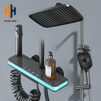 Ensemble de douche thermostatique mural avec affichage LED à touches de piano pour salle de bain et robinet mitigeur de lavabo