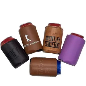 HOT SALE PU Neoprene Sublimation Can Coozies blank Slim Beer Can Sleeve Black stubby can cooler pu leather coozies