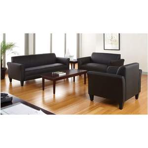 Alera ALERL21LS10B Series 77 Reception Lounge <b>Sofa</b> 3-Cushion 31.5 In. X 32 In. X 21 In. Black Office <b>Sofa</b> with <b>Wooden</b> <b>Frame</b> - Product Image 2