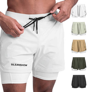 Wholesale Blank 100% Polyester Sporty <b>Mid</b> Waist Breathable 5 Inch Custom Gym Double <b>Layer</b> Men's Drawstring Shorts OEM Service - Product Image 4