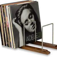 Estante de Almacenamiento de Discos de Vinilo Estilo Americano de Madera de Bambú, Soporte de Exhibición Vintage para Álbumes LP, Colecciones de CD, Hogar, Oficina, OEM