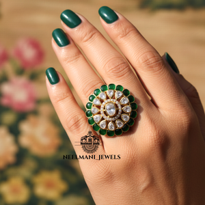 Green Talp Emerald Moissanite <b>Ring</b> <b>Gold</b> Plated Statement <b>Cocktail</b> <b>Ring</b> for Women Traditional Designer Bridal Jewelry Handmade - Product Image 2