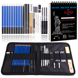Ensemble <span class=keywords><strong>de</strong></span> 34 crayons à dessin et à croquis dans un étui en nylon pour le dessin et le croquis avec un bloc A5, 100 pages et divers accessoires - Product Image 1