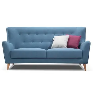 Bahan Kain Warna Biru Langit 6 Dudukan Bingkai Kayu Set Sofa Chesterfield Set untuk Santai, Hotel