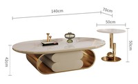 Ensemble de Tables Basses Modernes à Cadre Doré pour Usage Domestique, Acier Inoxydable Bois Marbre Cuir pour Salon et Salle à Manger