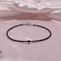 Collar de Moda con Ónix Negro en Forma de Corazón, Gargantillas de Moda, Collares con Cuentas de Cristal en Forma de Corazón, Collar de Hematita