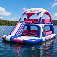 Isla Flotante Inflable Portátil con Tobogán y Toldo, Estructura Resistente para Reuniones Grupales en la Piscina