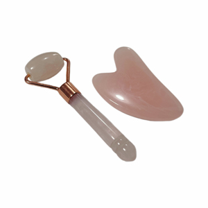 Custom logo Face Rose Quartz Natural Jade Stone Facial <b>Massage</b> 2 in 1 Jade Serum <b>Roller</b> and Gua Sha Set - Product Image 1