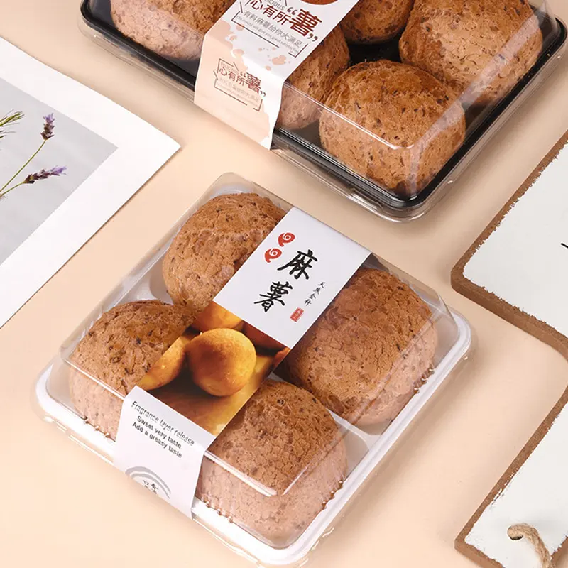 Hot Sale transparente Kunststoff quadratische Lebensmittel behälter Verpackungs box für 4 Stück Bäckerei Gebäck Kuchen Verpackung