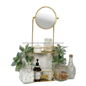 Espejo de 2 niveles de tocador de forma redonda, marco de Metal chapado en oro, espejo de mesa multiusos perfecto para escritorio de casa y suministros de tocador - Product Image 1