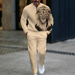 Venta caliente Conjunto de dos piezas para hombres europeos y americanos 3D Digital Media cremallera Casual Versátil Ropa deportiva Conjunto de otoño e invierno - Product Image 3