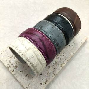 Genuine leather C shaped <b>bracelet</b> with adjustable opening and stitching understated luxury versatile daily matching accessory - Product Image 2