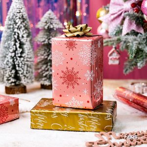 Maypluss <b>Pink</b> Christmas Wrapping Paper Roll 17in X 33ft Reversible Snowflake Design Gift Craft Packaging - Product Image 2