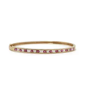 Luxury Jewelry Channel Set Ruby and Diamond Bangle Bracelet in 925 Sterling Silver & Brass For Women Party