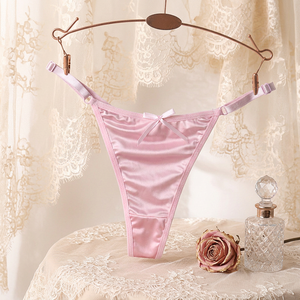 Culottes string en satin pour femmes, avec joli nœud, fines bretelles réglables, taille basse, lingerie de luxe, sous-vêtements tricotés unis, vente en gros - Product Image 1