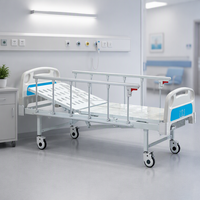 Lit d'hôpital manuel à manivelle simple, dossier inclinable 0-75 degrés, barrières latérales en aluminium, tête de lit en plastique, roulettes pour usage médical
