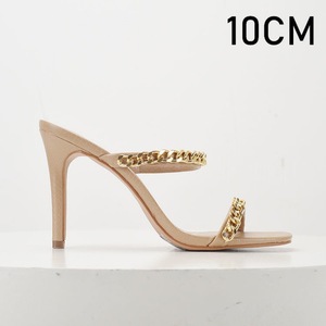 Sandalias de Tacón Alto Cuadrado para Mujer, Talla Grande, Verano, Finas, con Decoración de Cadena Metálica Dorada, para Exteriores, Primavera - Product Image 6