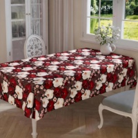 Nappe Rectangulaire Élégante Rouge et Blanche à Motifs Floraux en PVC, Imperméable, Anti-taches, Personnalisable et Écologique pour Table à Manger