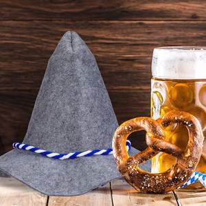 Vente en gros chapeau en feutre cordon bleu blanc Costume bavarois chapeau en feutre de laine pour l'<span class=keywords><strong>Allemagne</strong></span> bière Oktoberfest large bord feutre épouvantail chapeaux - Product Image 1