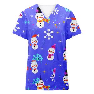 Stampe natalizie all'ingrosso Scrubs top donna fantasia uniforme medica camicie da allattamento manica corta - Product Image 4
