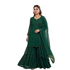 Perfecto para Fiestas y Bodas, Salwar Kameez de Piel Sintética Bordada de Moda Fatema, Diseño de Secado Rápido - Product Image 1