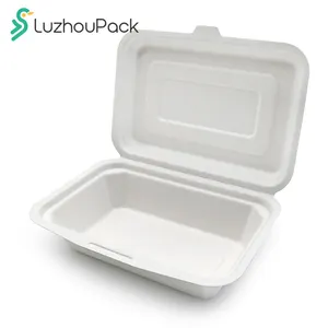 LuzhouPack可生物降解可加热甘蔗纸浆沙拉盒，用于快餐和露营
