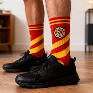 Chaussettes mi-mollet en coton peigné pour enfants et adolescents, style vintage, motif flamme, respirantes, thermiques, rayées, jacquard, tube droit - Product Image 1