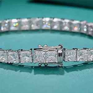 Moissanite Princess Cut Diamond Tennis Bracelet 925 Sterling Silver Chain Link Sparkle Elegant Wedding Jewelry Gift Women <b>Men</b> - Product Image 1