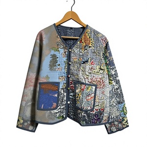 Quilted <b>Patchwork</b> <b>Jacket</b> Women V-Neck Full Sleeve Printed Autumn Outerwear Button Closure Regular Length gift for her - Product Image 3