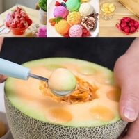 2 In 1 Ganda Stainless Steel Melon Baller Dapur Memotong Semangka Ukiran Pisau Buah Menggali Sendok Piring Sendok Peralatan Dapur