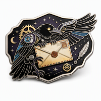Broche personnalisée Steampunk Corbeau Émail, Épingle de revers, Badge pour costume, blazer, cadeau