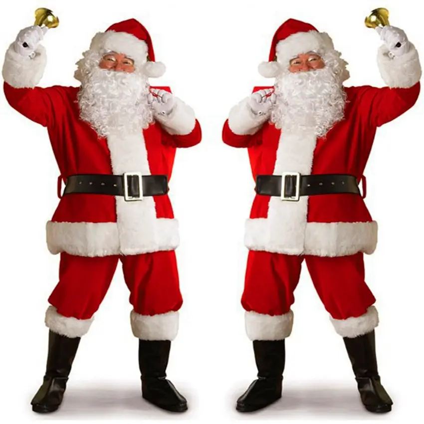 Christmas Santa Claus Costume Cosplay Santa Claus Clothes Fancy Dress In Christmas Men 10pcs/lot Costume Suit For Adults