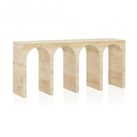 Table haute décorative beige en travertin, design unique et rétro, pour intérieur et extérieur, avec une touche de luxe