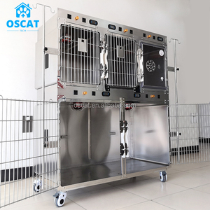 OSCAT EC-3A, peralatan Dokter Hewan 5 pintu baja nirkarat kandang ICU anjing dengan pintu oksigen & roda klinik hewan - Product Image 4