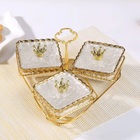 Assiette carrée en porcelaine, style européen et minimaliste, pour fruits, collations et bonbons, avec support en fer
