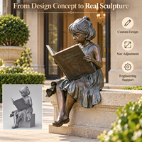 Sculpture de Fille Lisant en Bronze, Statue Grandeur Nature Personnalisée, Finition Antique Faite à la Main, Décoration Durable pour Jardin, Bibliothèque, Villa