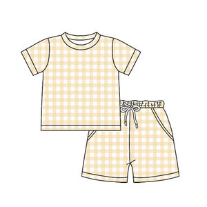 BSSO1894 custom Boutique Baby boy orange <b>plaid</b> print Clothing Set summer Outfits Wholesale set - Product Image 4